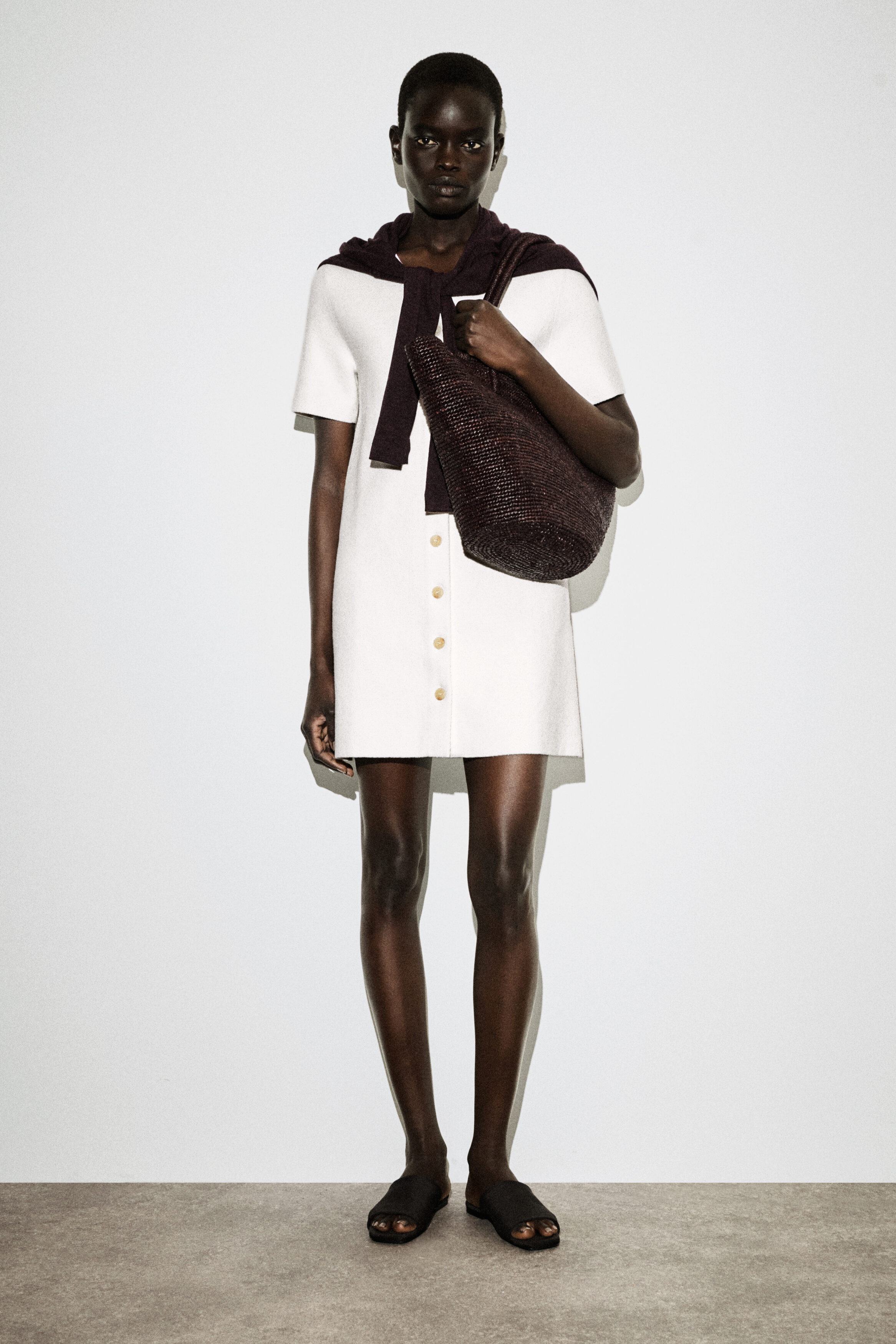 Buttoned Milano-Knit Mini Dress