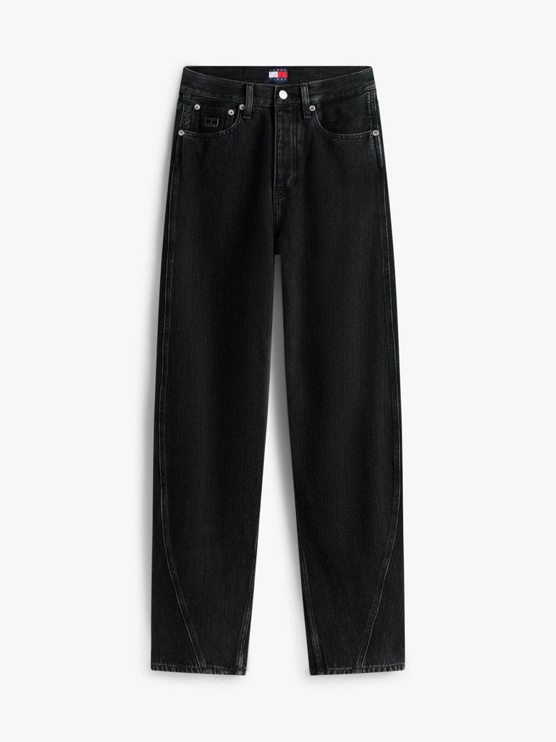 Mid Rise Barrel Leg Black Jeans