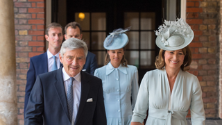 Michael Middleton and Carole Middleton, parents of Britain's Catherine, Duchess of Cambridge, attend the christening of Prince Louis at the Chapel Royal, St James's Palace on July 09, 2018 in London, England