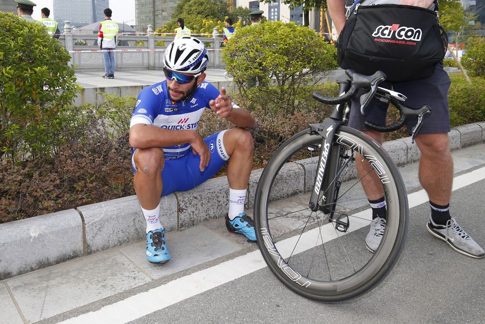 Fernando Gaviria (Quick-Step Floors) indicates he finished second
