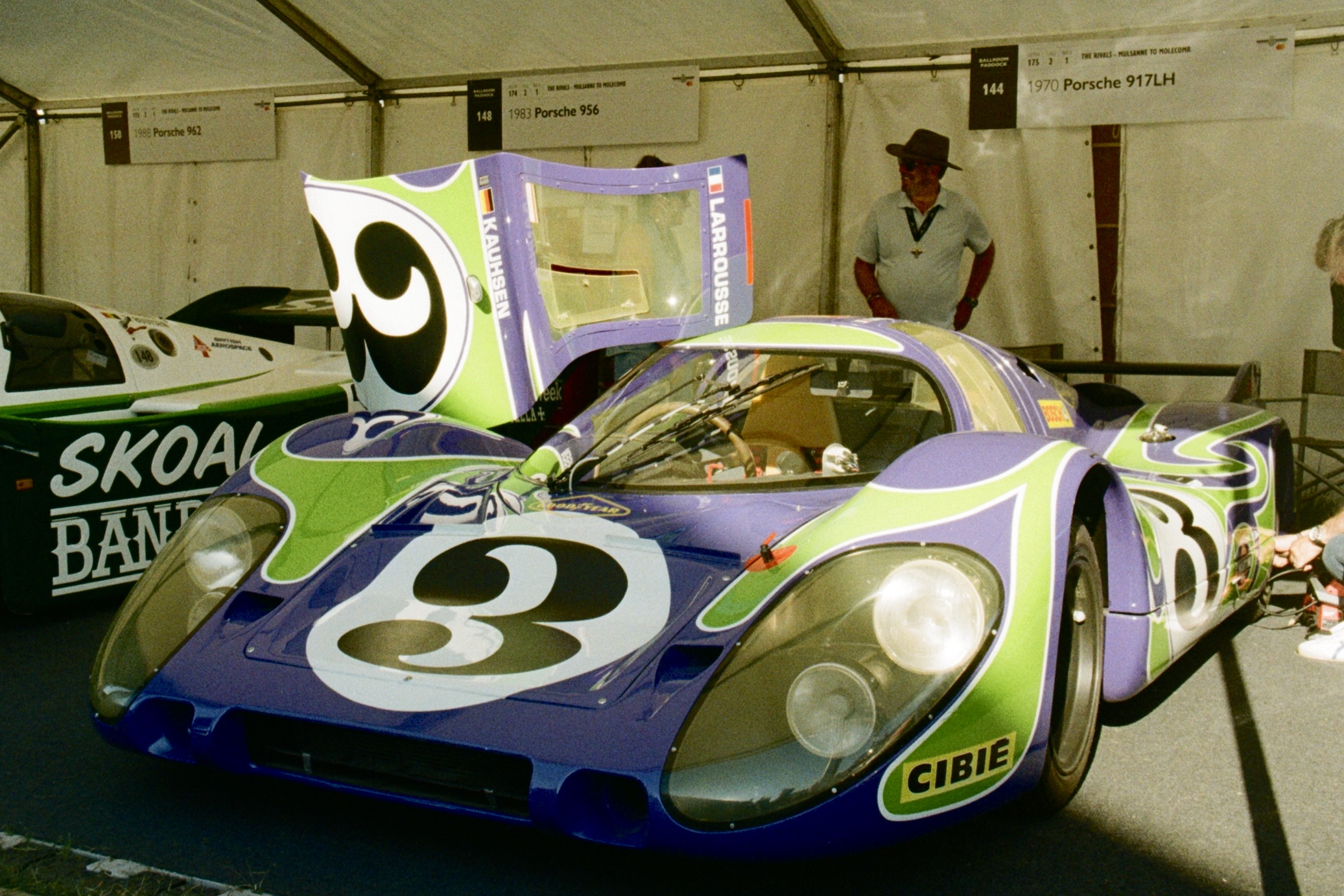 Details of the very cosmic green, purple and white Porsche 917