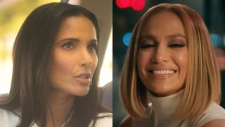 Padma Lakshmi and Jennifer Lopez in a side-by-side photo.