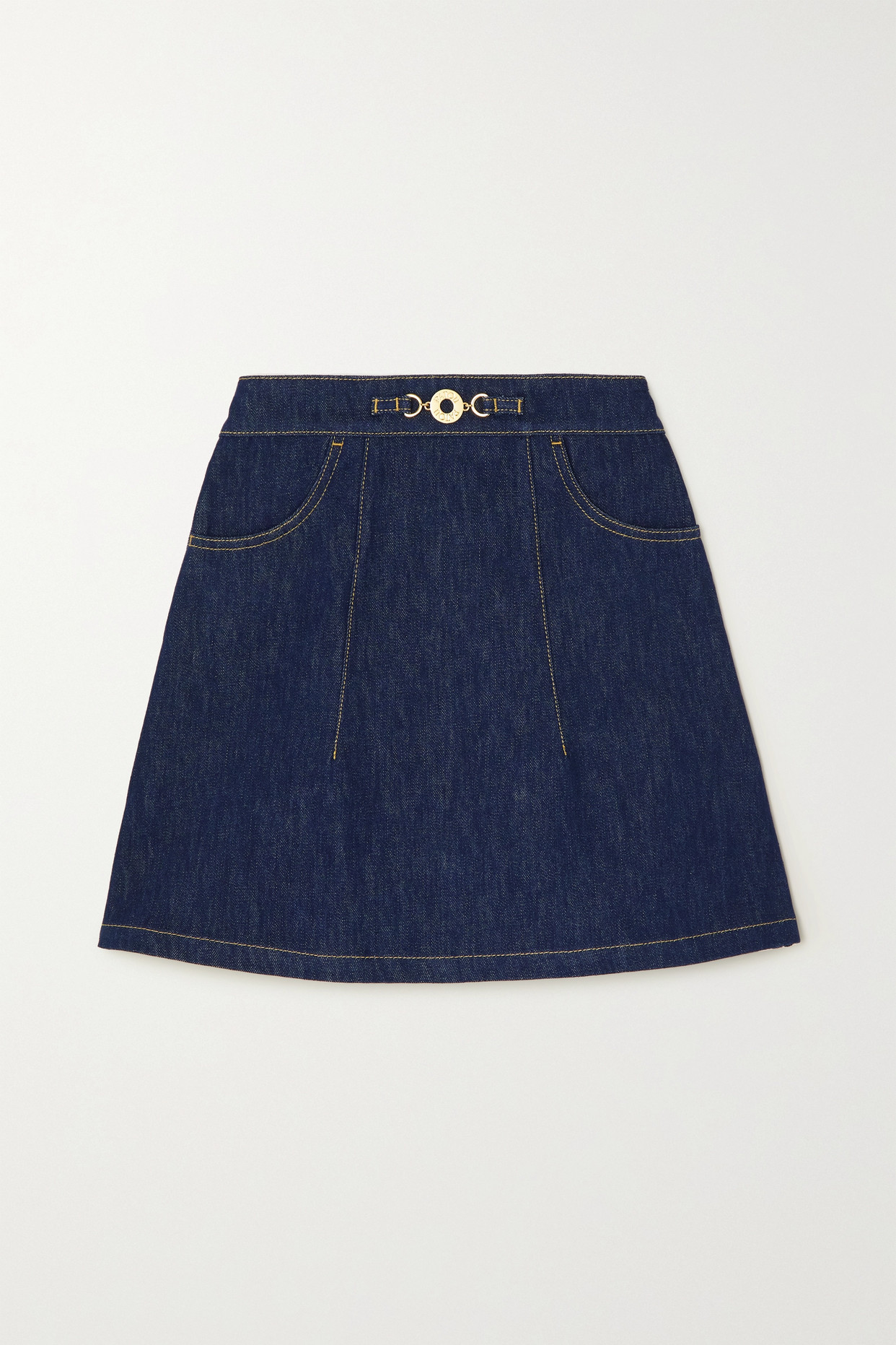 Embellished Topstitched Denim Mini Skirt
