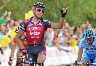 Van Avermaet took his first Grande Tour stage ahead of Davide Rebellin (Gerolsteiner)