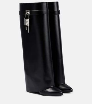 Shark Lock Wide-Fit Leather Knee-High Boots