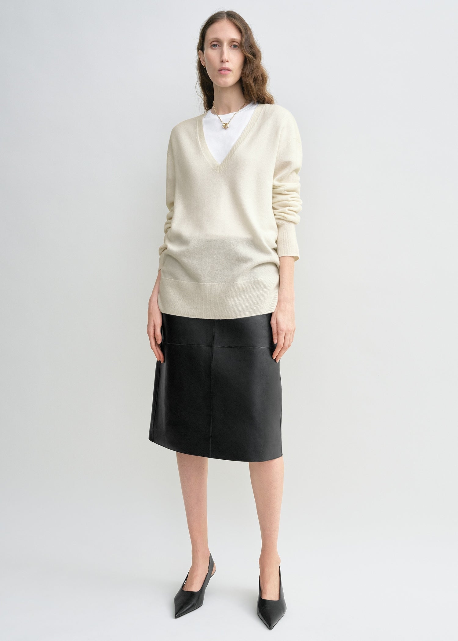 Cashmere V-Neck Knit Ecru - Xxs