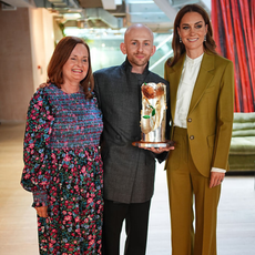 Catherine, Princess of Wales presenting Queen Elizabeth II Award for British Design to designer Patrick McDowell