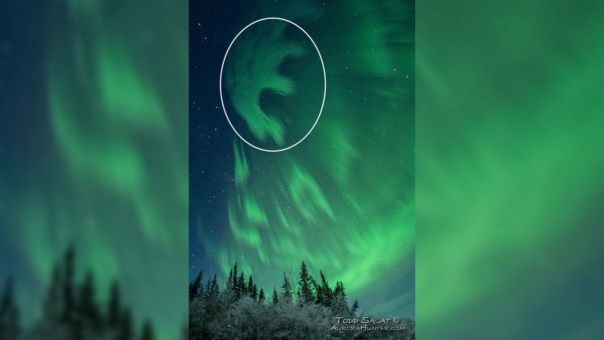 Extremely rare, black ‘anti-auroras’ paint luminous ‘letter E’ above Alaska