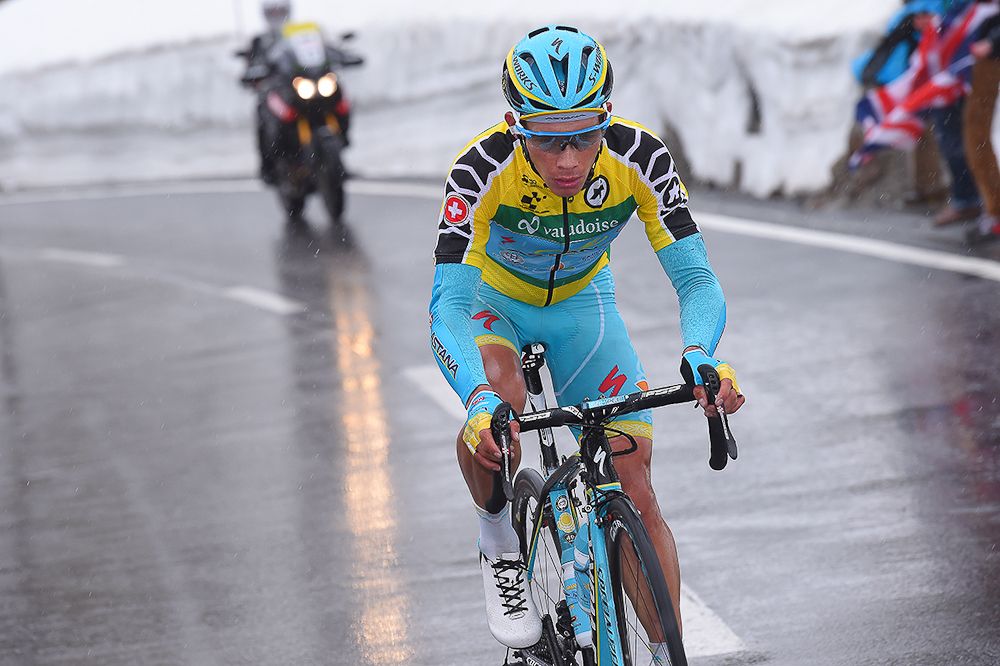 Miguel Angel Lopez on the attack during the final stage at Tour de Suisse