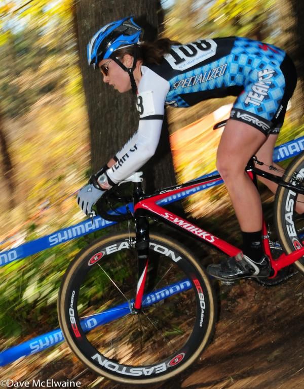 Carolyn Popovic behind the saddle on the descent