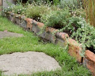 reclaimed brick edging around lawn