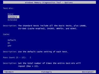 Memory Diagnostic Standard Settings