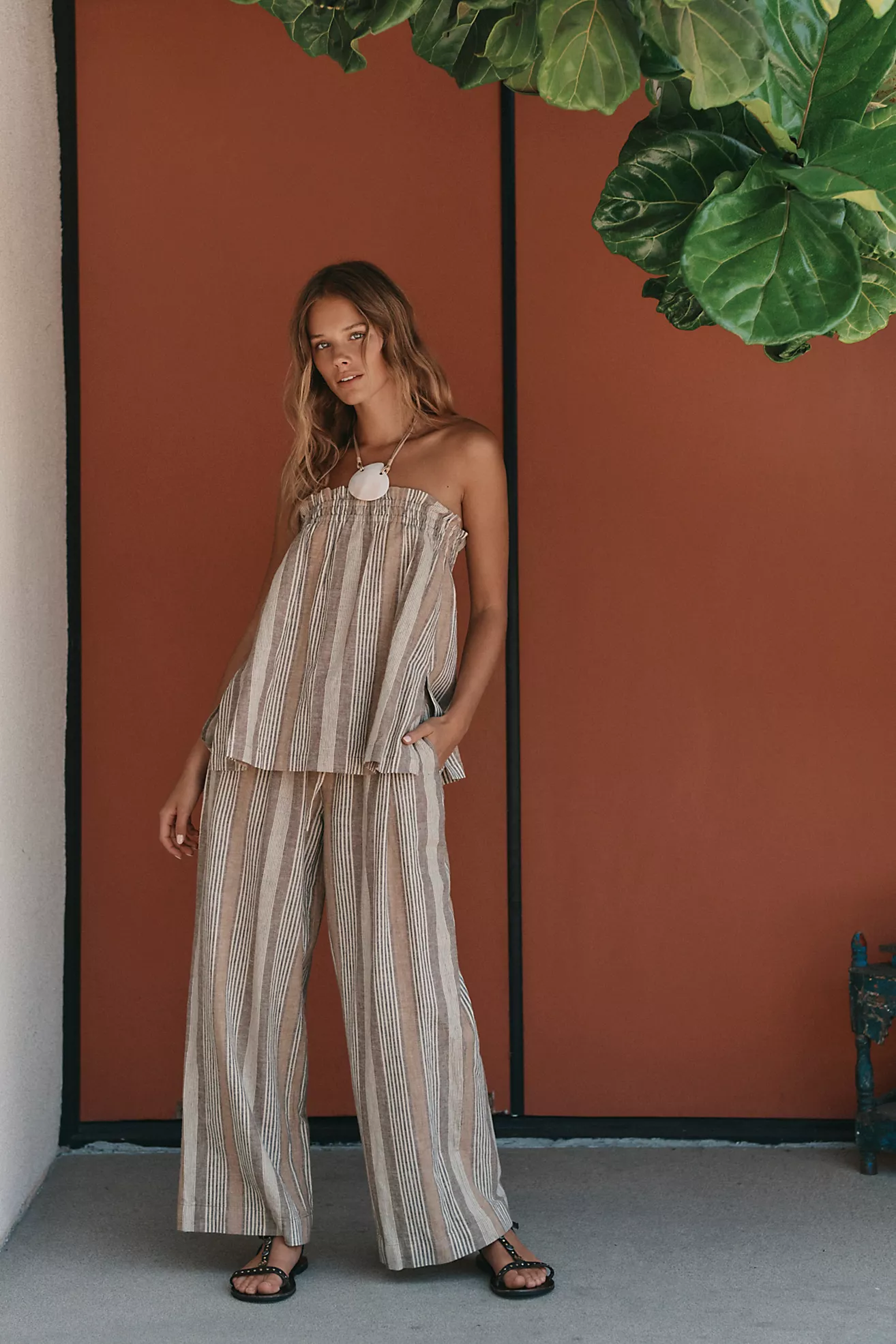 Corfu Striped Cotton-Linen Set