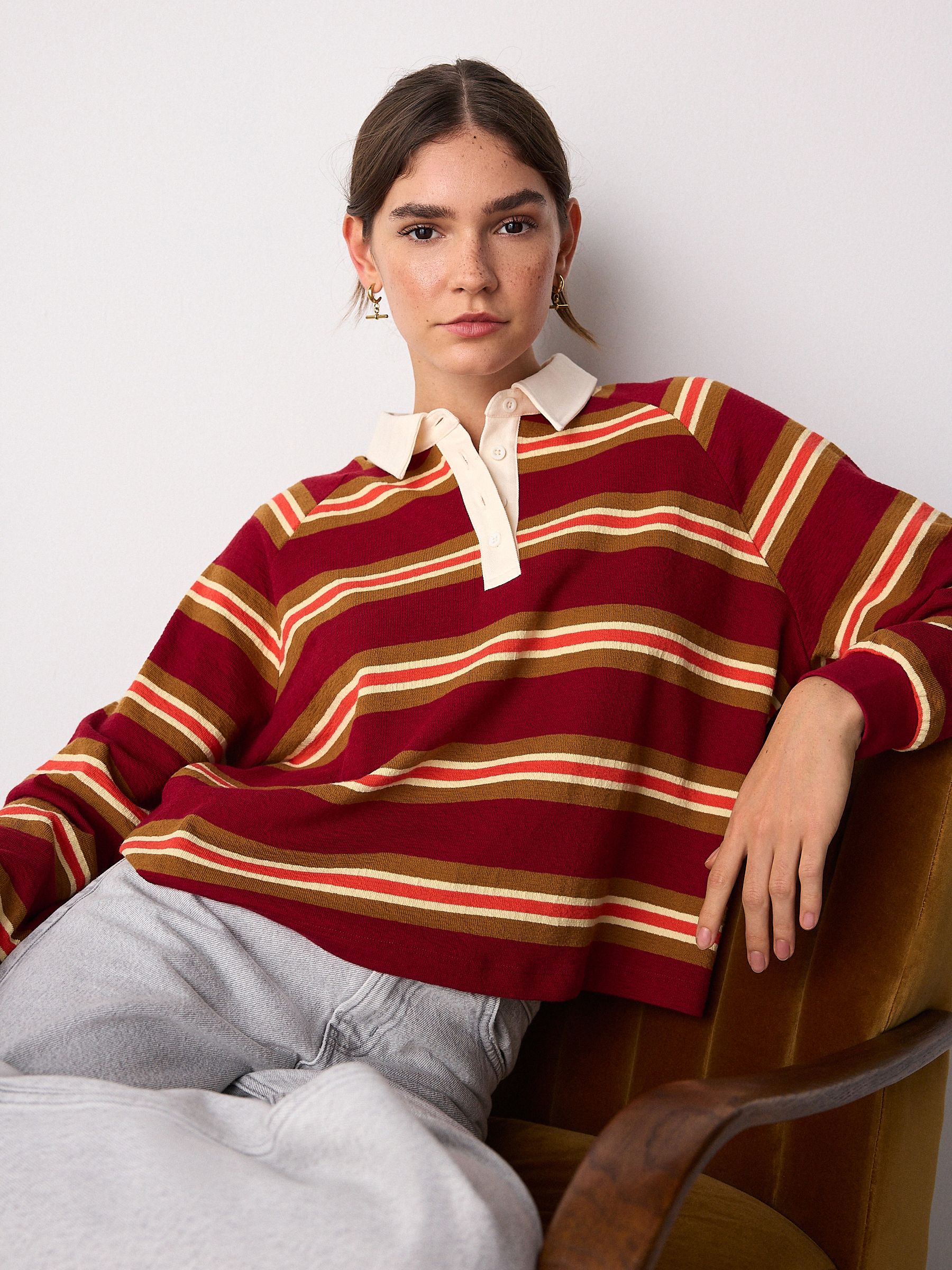Red/yellow Jersey Stripe Rugby Polo Sweatshirt