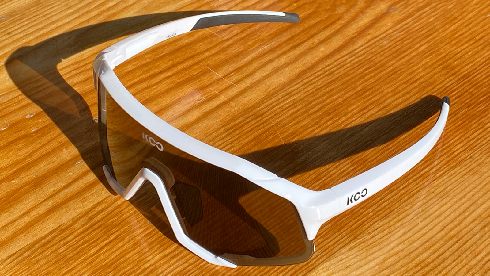 A pair of Koo demos MTB glasses on a table