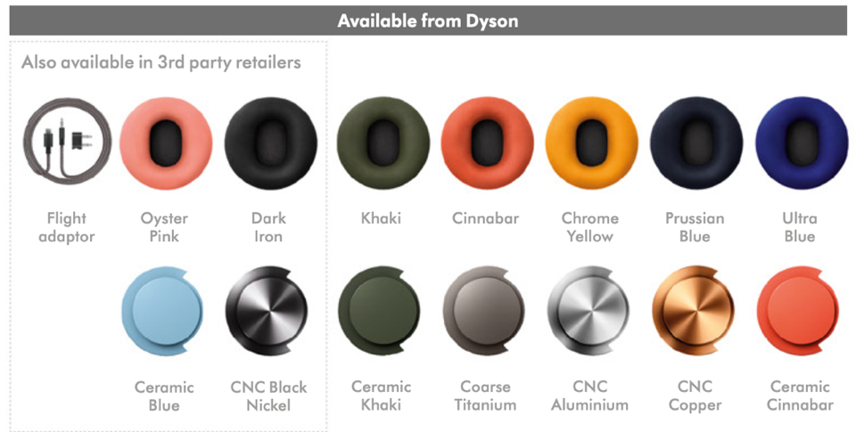 Dyson OnTrac colour options