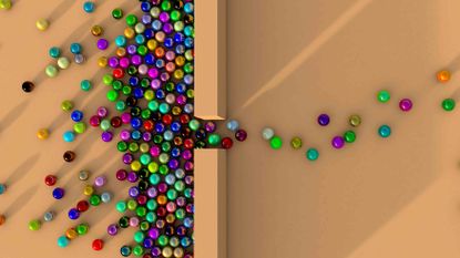 marbles funneling through a side bottleneck