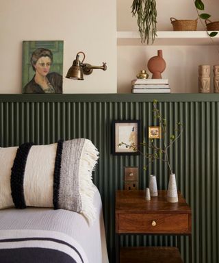 dark green tambour panel headboard