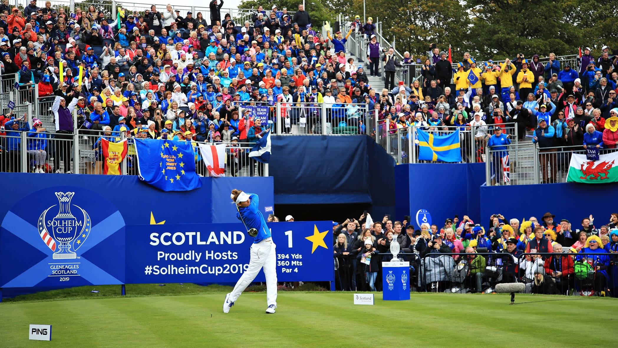 Anne van Dam tees off at the 2019 Solheim Cup