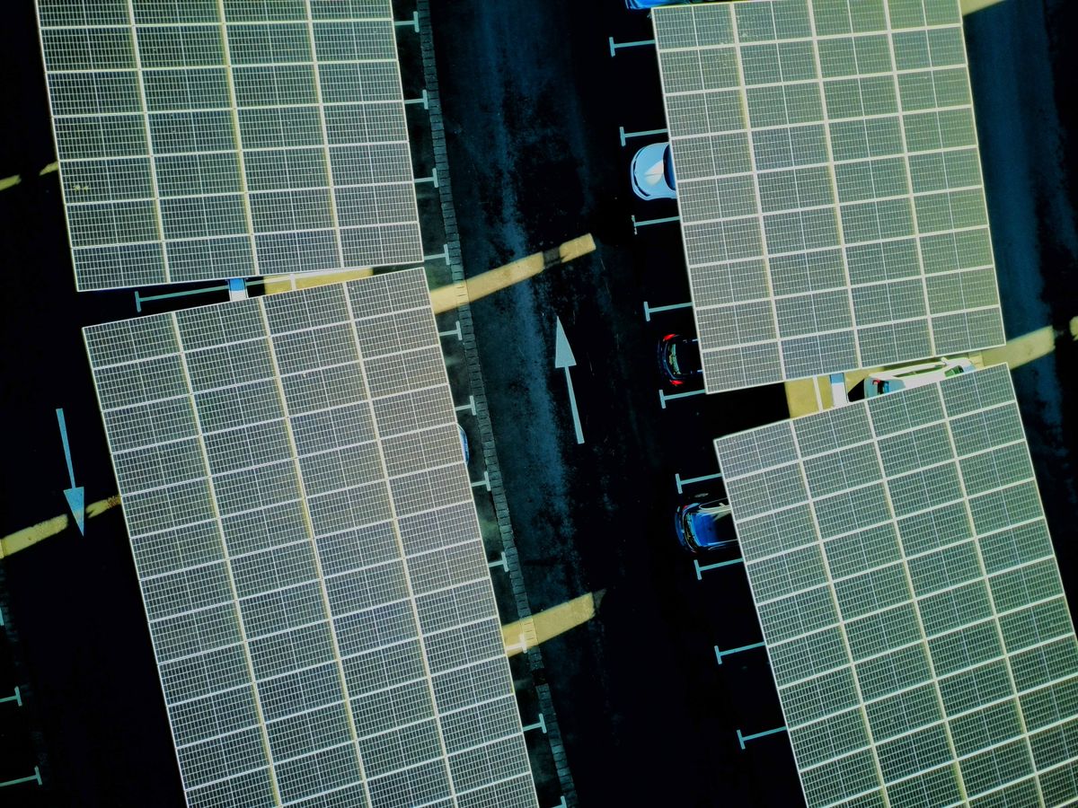 Aerial shot of solar panels