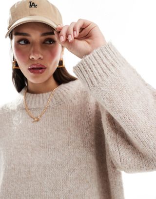 Asos Design Oversized Crew Neck Jumper in Neutral