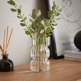 Double Waisted Ribbed Glass Vase