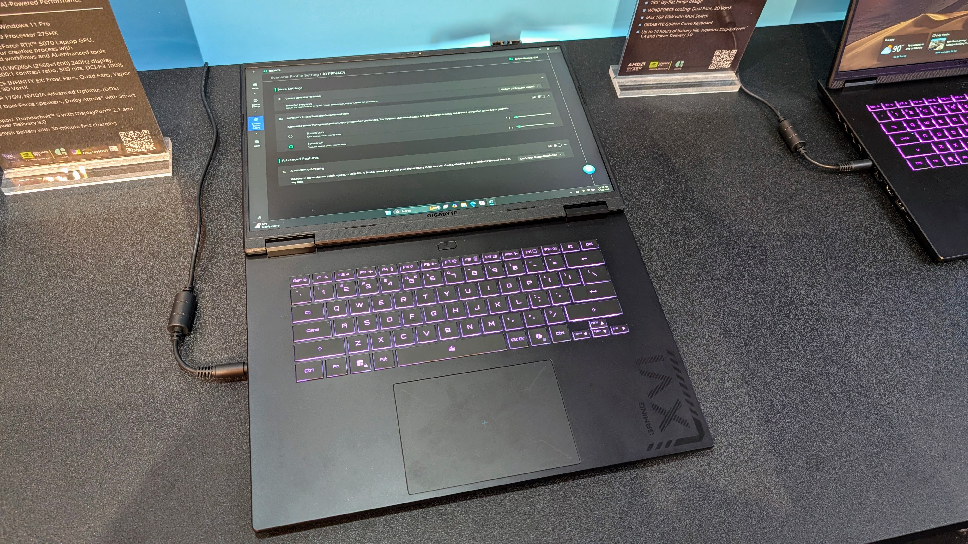 Gigabyte gaming laptop showing how the screen can fold flat at Computex 2025