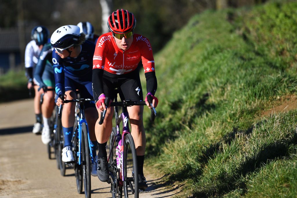 TIELTWINGE BELGIUM FEBRUARY 27 Marlen Reusser of Switzerland and Team SD Worx competes during the 17th Craywinckelhof Omloop van het Hageland 2022 a 1282km race from Tienen to TieltWinge OmloopHageland on February 27 2022 in TieltWinge Belgium Photo by Luc ClaessenGetty Images