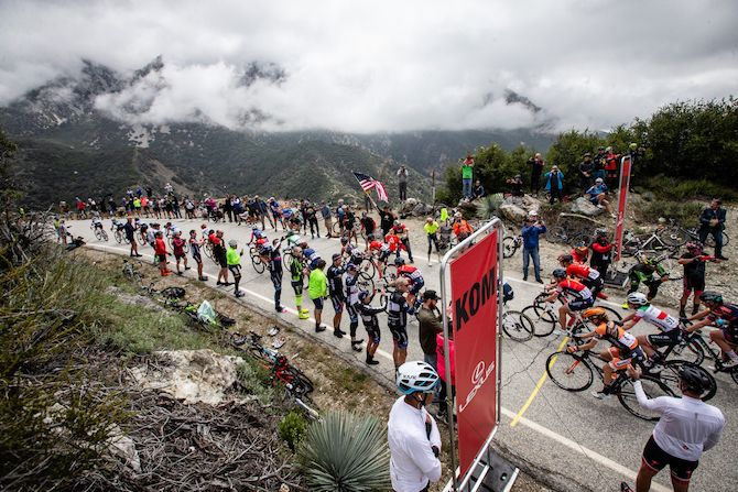 The peloton makes its way towards Mount Baldy on stage 2 of the 2019 Tour of California Women's Race