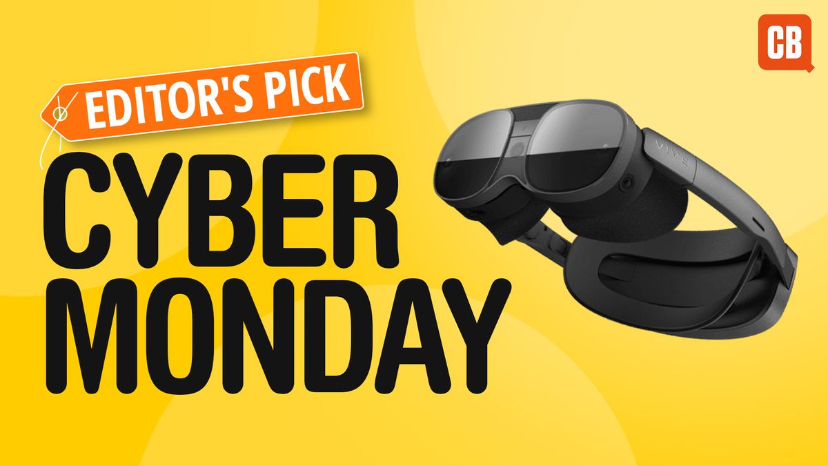 An HTC Vive XR Elite headset next to a text saying Cyber Monday, Editor&#039;s Pick