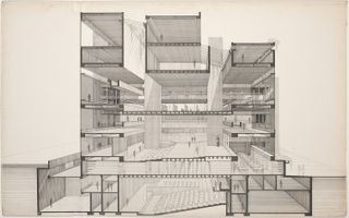 Paul Rudolph_Perspective section drawing of the Art and Architecture Building