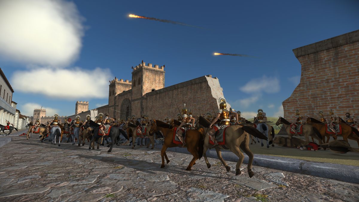 Cavalry charging during a siege