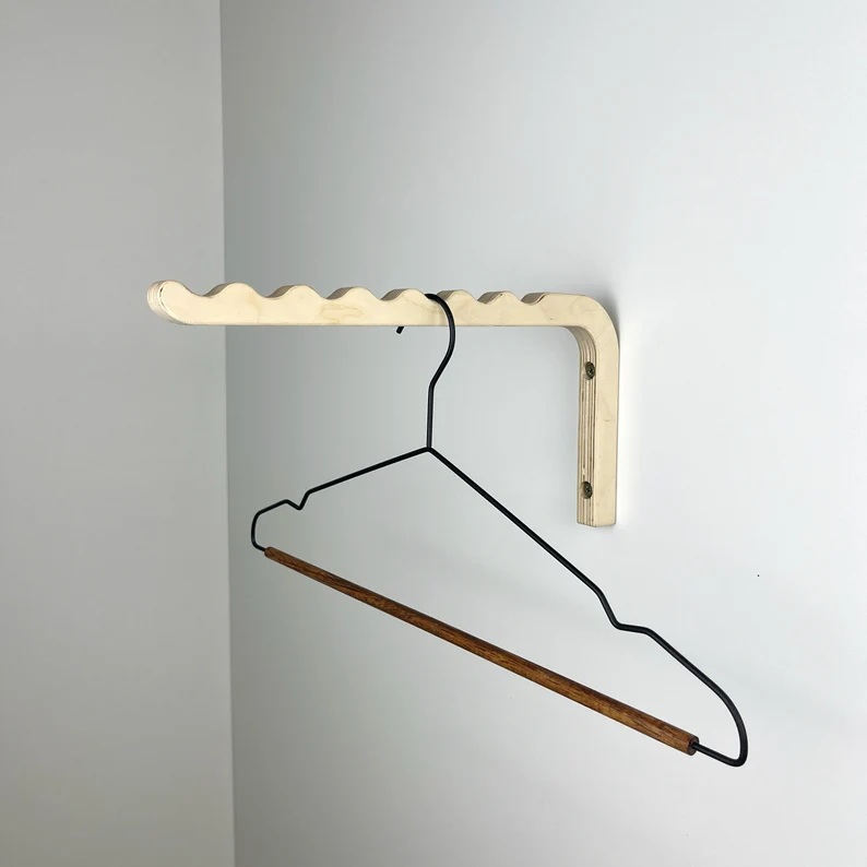 Etsy, Modern Wood Wall Clothes Hanger Rack