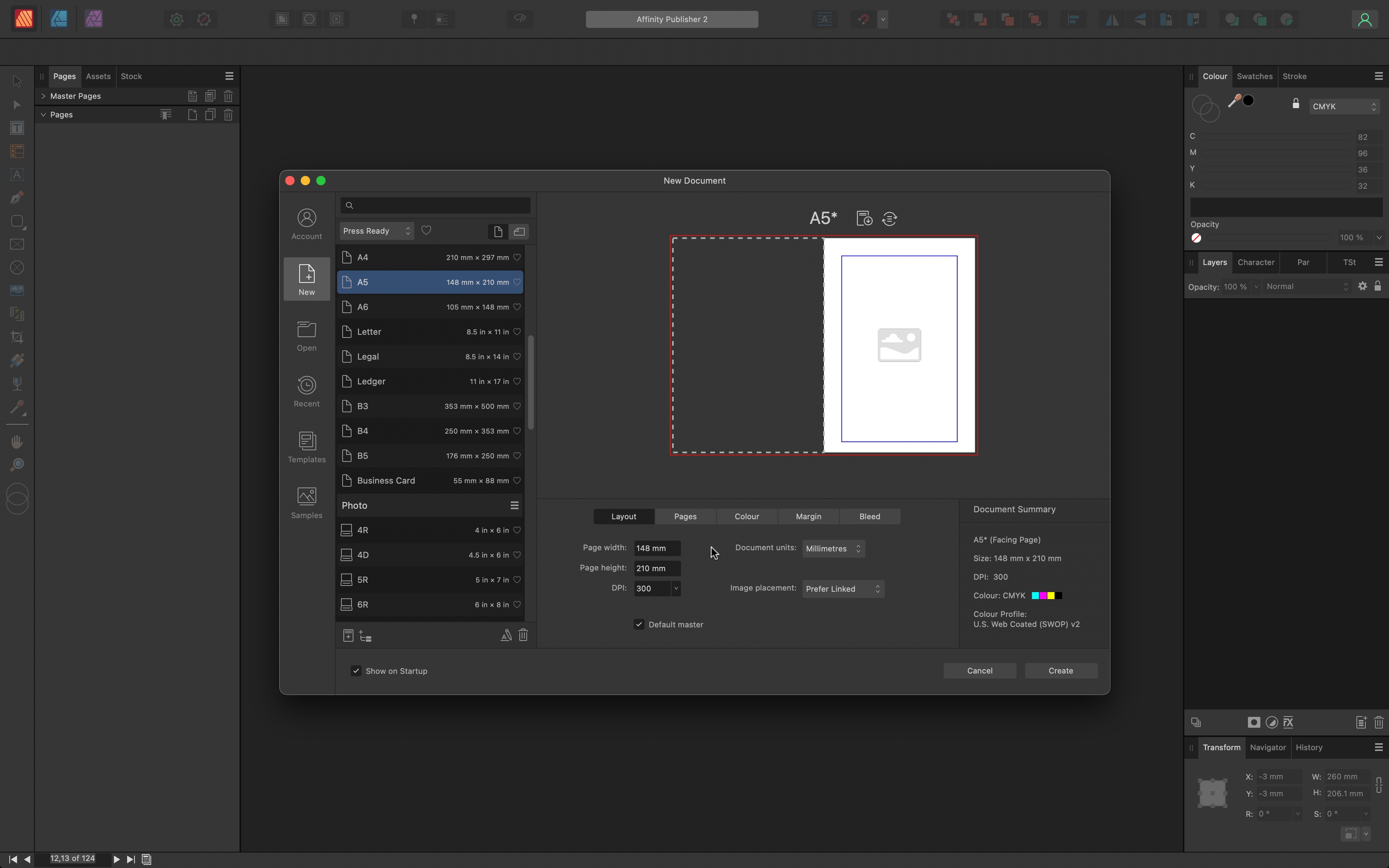 Serif Affinity Publisher 2 layout de página e software de editoração eletrônica em uso