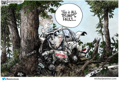 Political Cartoon U.S. Portland Mayor Wheeler Trump unrest