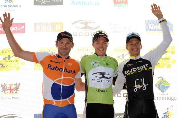 Elite men's overall podium (L-R): Graeme Brown (Rabobank/Canton), Travis Meyer (Plan B) and Richard Lang (Budget Forklifts).
