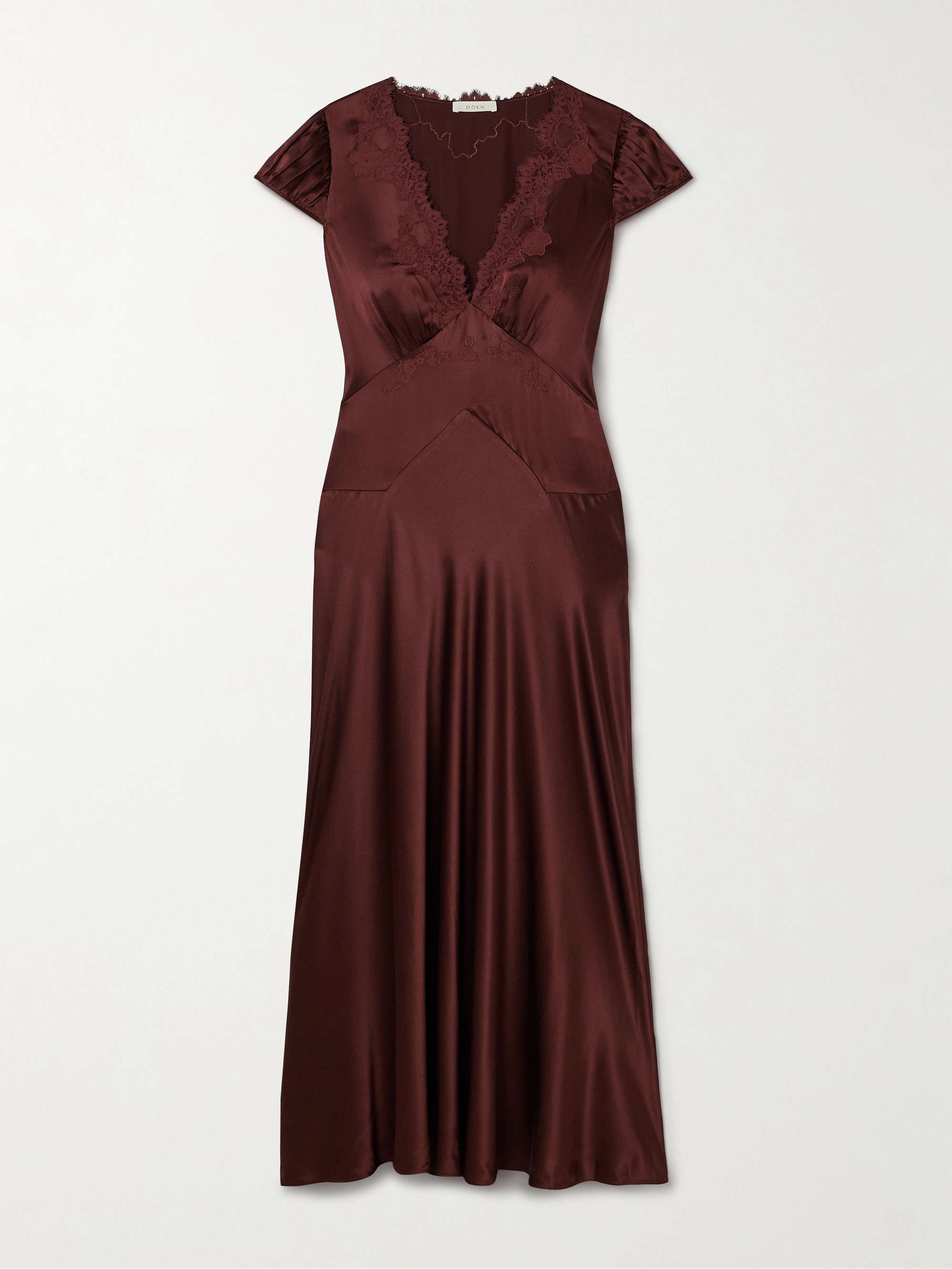 Coraline Corded Lace-Trimmed Silk-Satin Maxi Dress