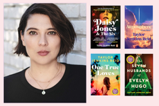 Author Taylor Jenkins Reid and the front cover of her book Atmosphere 