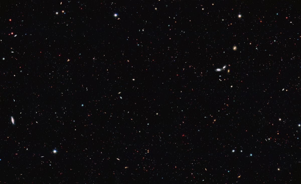 The image was taken by the Hubble Space Telescope and covers a portion of the southern field of the Great Observatories Origins Deep Survey (GOODS). This is a large galaxy census, a deep-sky study by several observatories to trace the formation and evolut