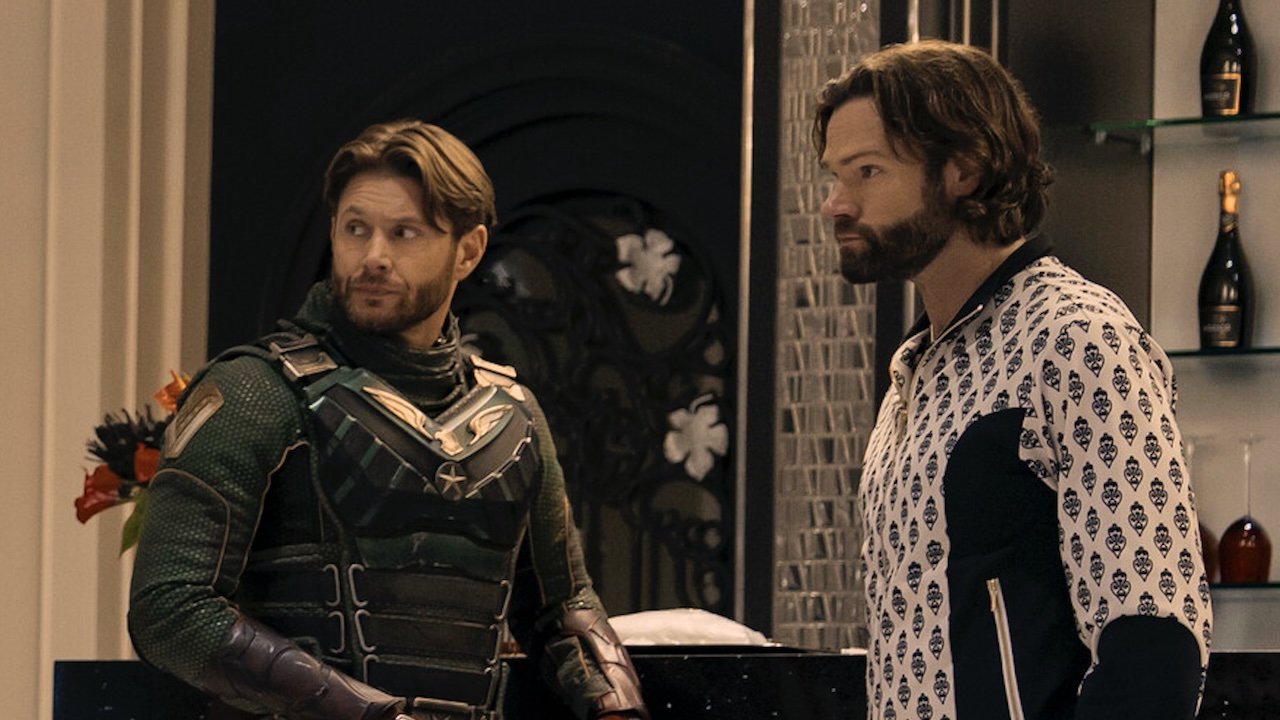 Soldier Boy and Mister Marathon standing in front of bar in The Boys Season 5 "One-Shots"