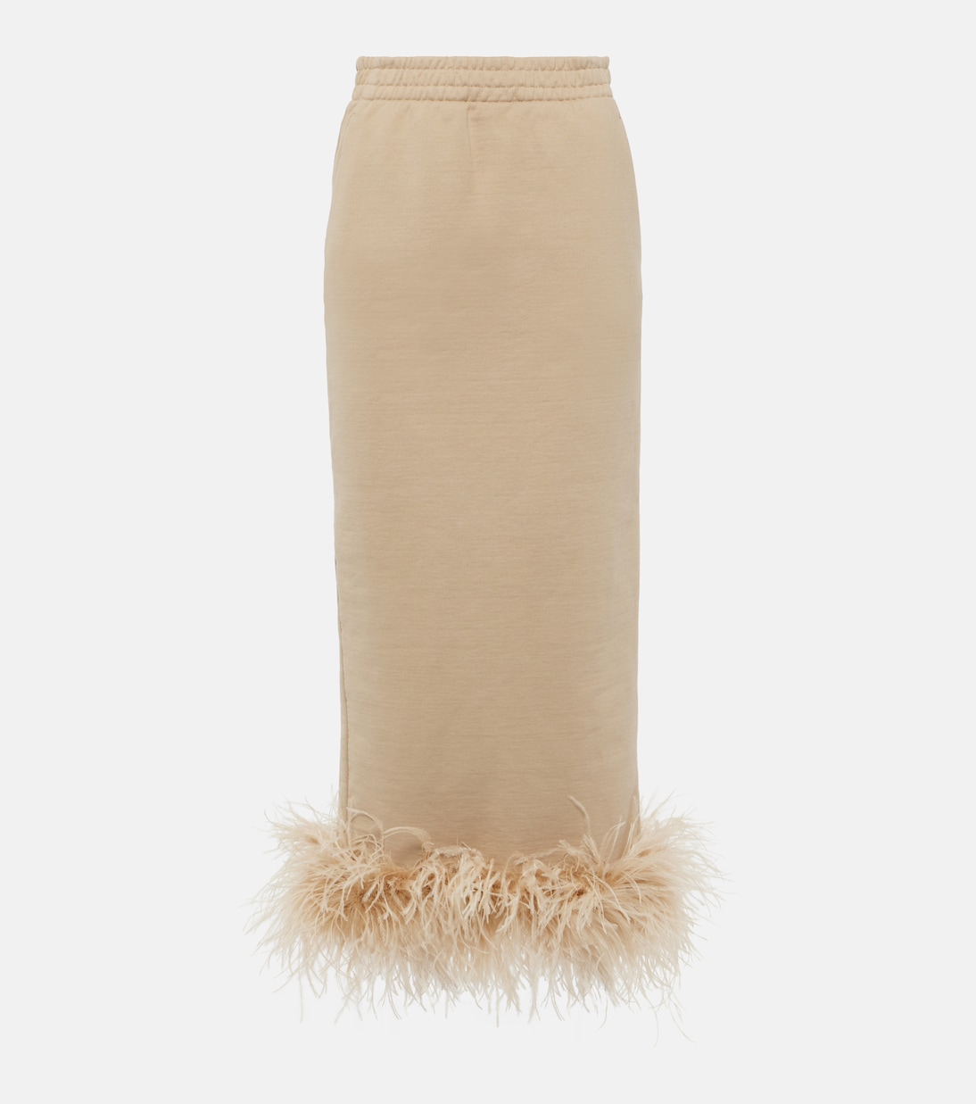 Feather-Trimmed Cotton Midi Skirt
