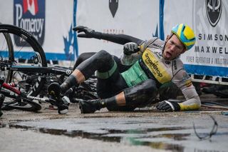 Shane Kline (SmartStop) feels the pain after crashing on the finish line