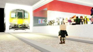A character and a train in a station in a promotional image for Jujutsu Shenanigans.