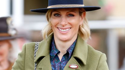 Zara Tindall attends day 3 'St Patrick's Thursday' of the Cheltenham Festival at Cheltenham Racecourse on March 13, 2025