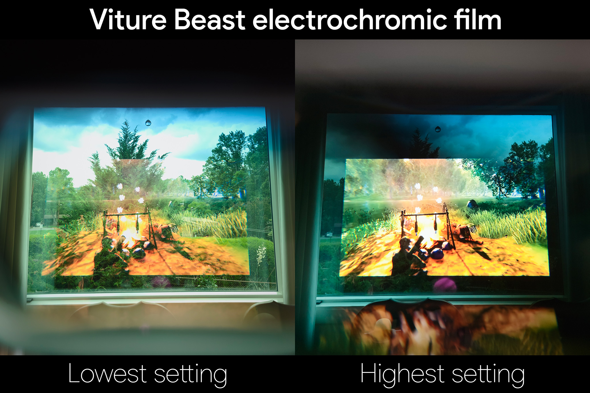 Comparing electrochromic film tinting levels on Viture Beast