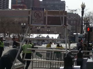 A view of Boylston in Boston, about a block from the finish line where the Boston Marathon bombings occurred on April 15. The photo was taken about a half-hour after the explosions.