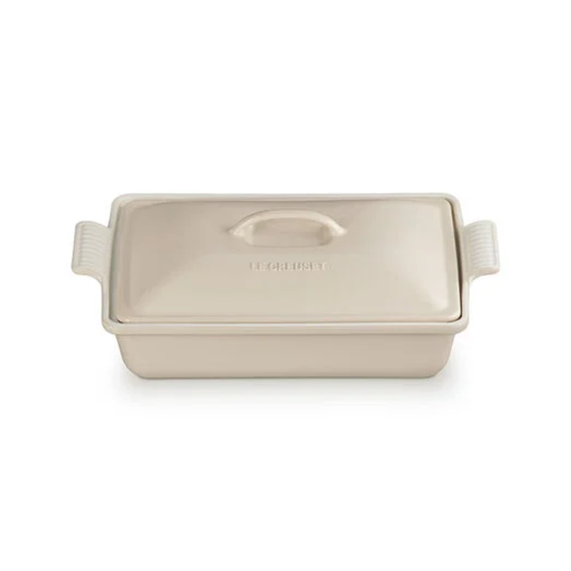 a casserole dish in an off-white color