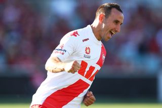 Michael Mifsud celebrates after scoring for Melbourne Heart against Western Sydney Wanderers in December 2013.