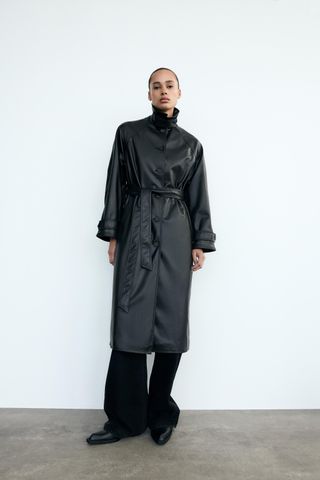 Faux Leather Trench Coat