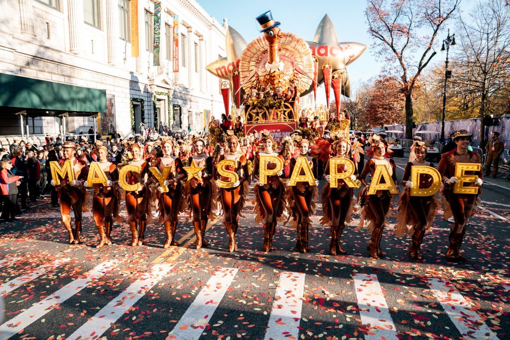 Macy&#039;s Thanksgiving Day Parade, 2023 Uptown Production. Pictured: Tom Turkey Cheer Group kicking off the parade. Photo by: Ralph Bavaro/NBC via Getty Images